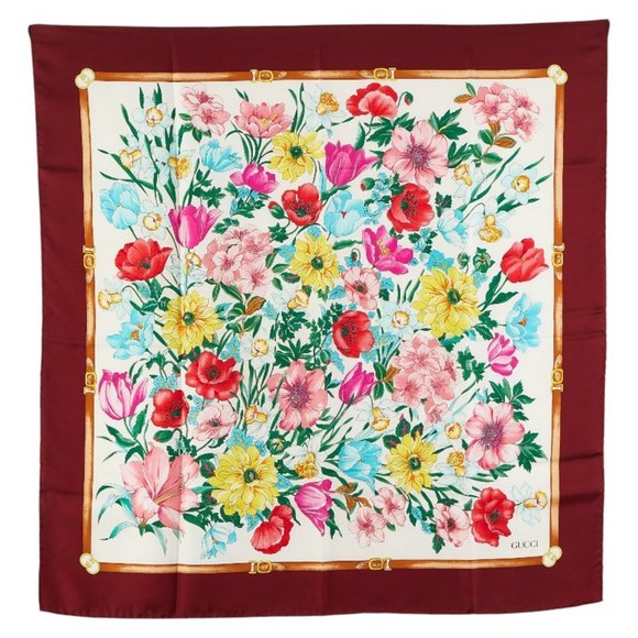 Gucci Flora Scarf/Muffler in Wine Red and Multicolor Silk for Women - Picture 1 of 4